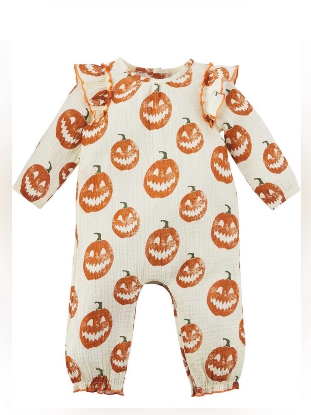 NWT Mud Pie Cream Pumpkin Print Baby Jumpsuit